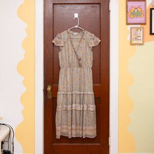 Current Air Gold Thread Floral Ruffle Dress